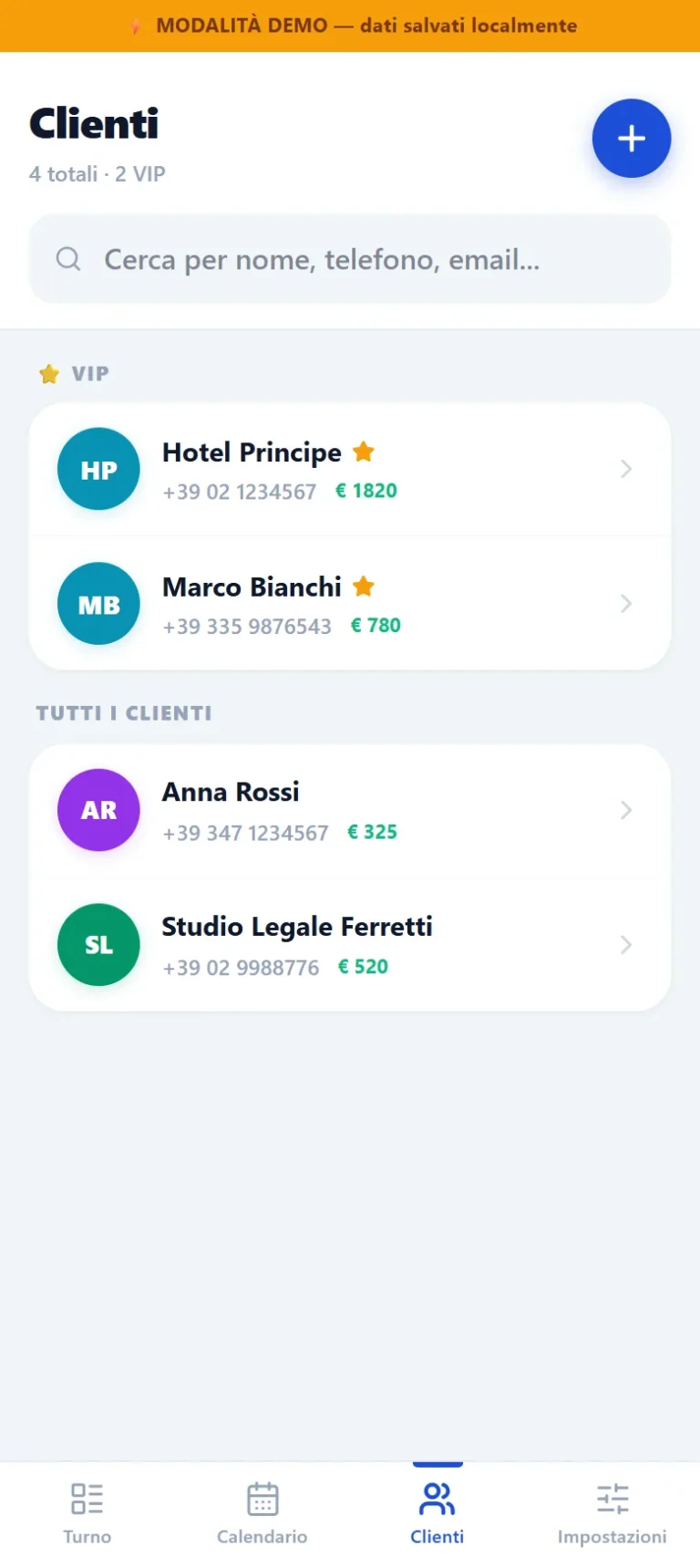 App per Autisti NCC – rubrica clienti