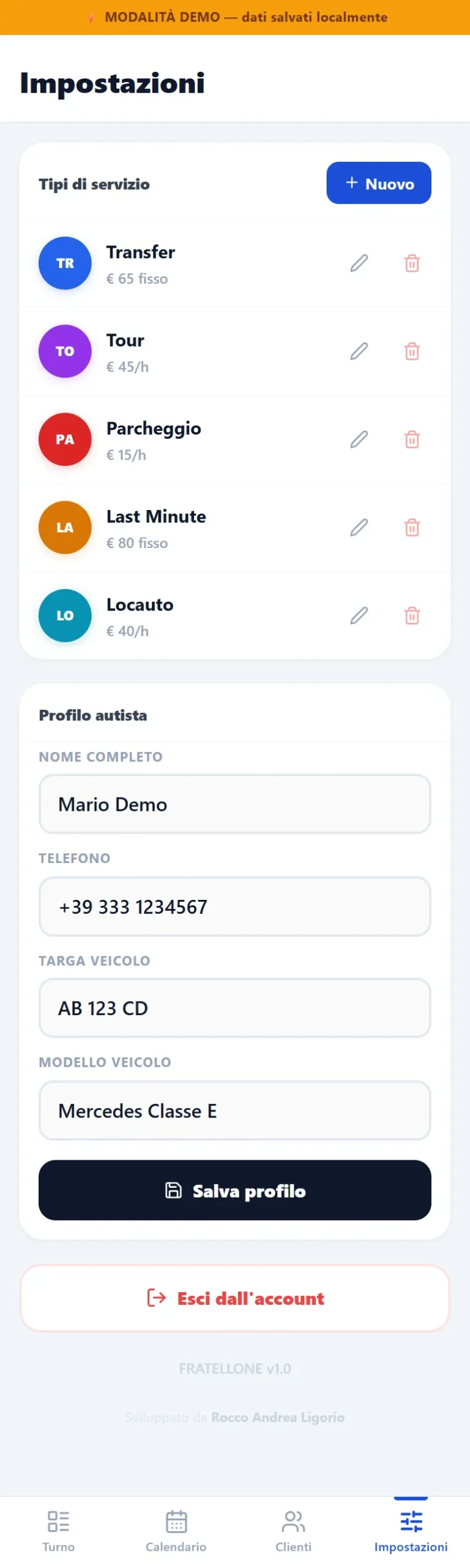 App per Autisti NCC – tipi di servizio e tariffe