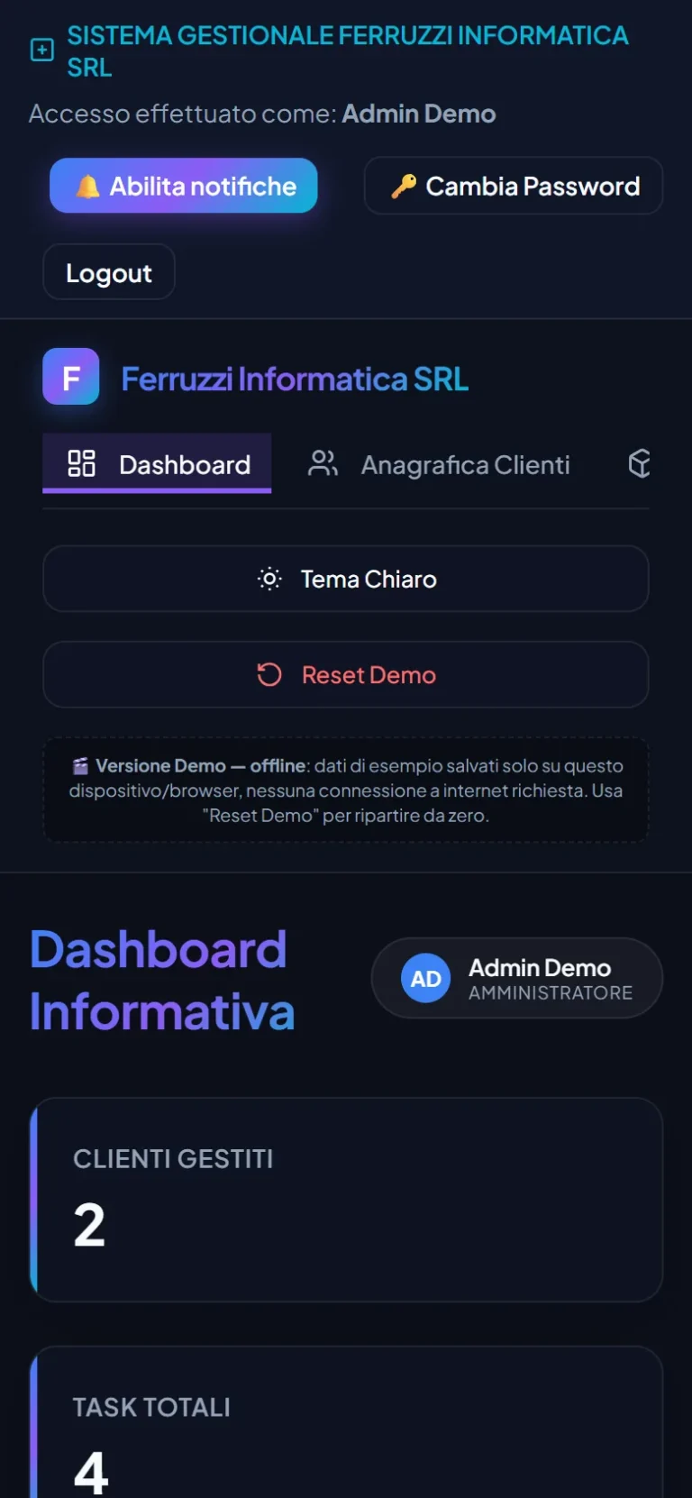 Ferruzzi CRM – dashboard da telefono