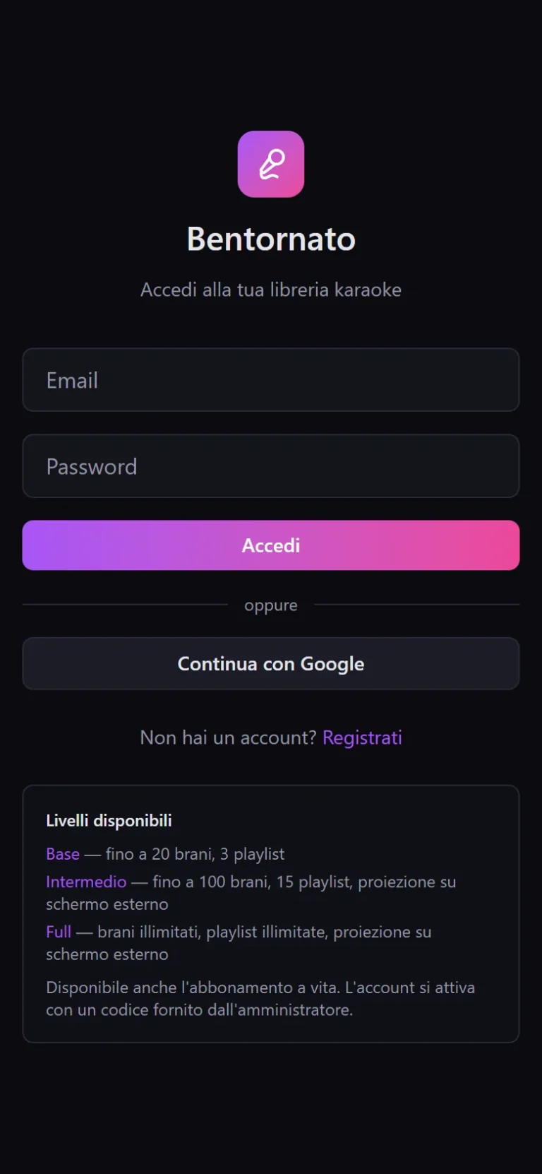 Karaoke Studio – accesso da telefono